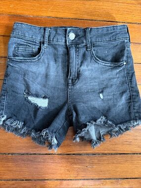 Black Distressed Girls Denim Black Shorts sz 12
